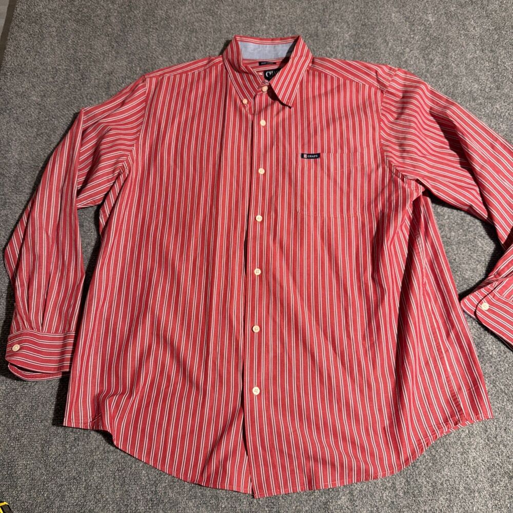 Chaps Shirt Mens Extra Large Red Striped Button Down Long Sleeve Pocket